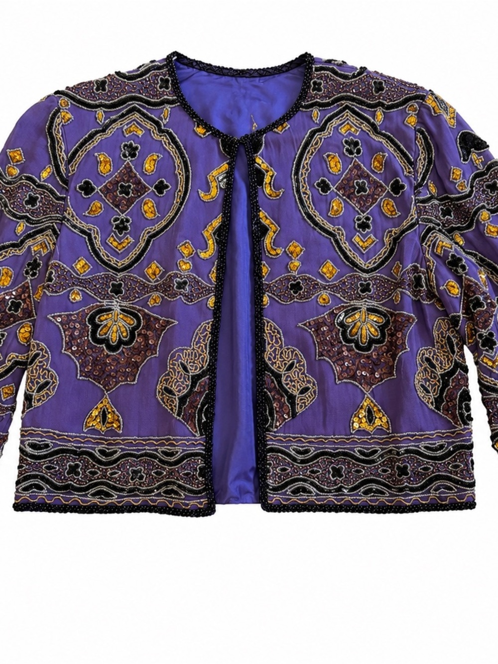 Free People Purple Beaded Embroidered Open-Front Jacket